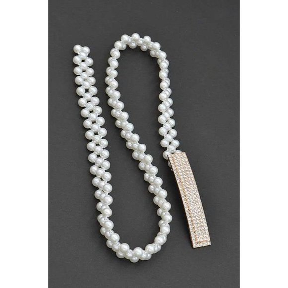 Rhinestone Bukle Pearl Elastic Belt